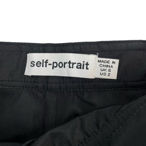SELF-PORTRAIT Faux Leather Flounced Mini Skirt Sz 2 Black - Picture 6 of 8